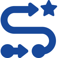 icon of an arrow pointing up a path to a star at the end