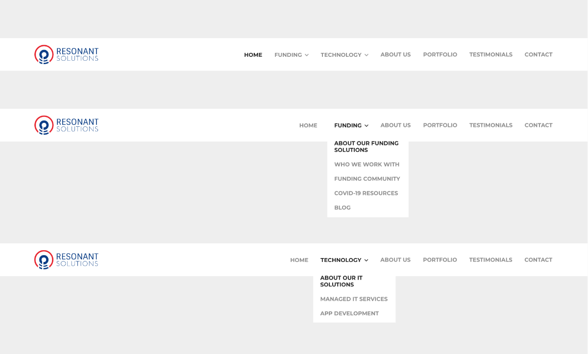 Image of 3 different navigation bars showing each .